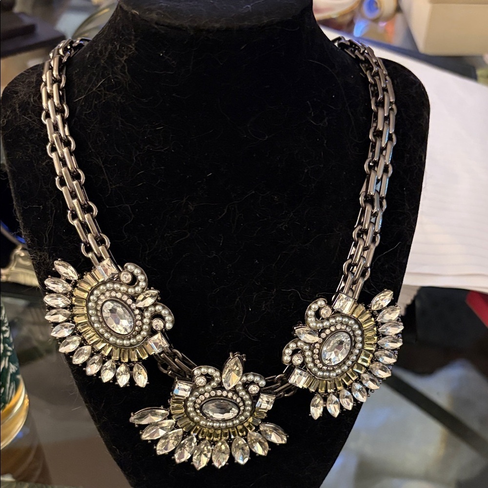 Bold, beautiful Rhinestone statement necklace, appropriately 6” wide 9”long.